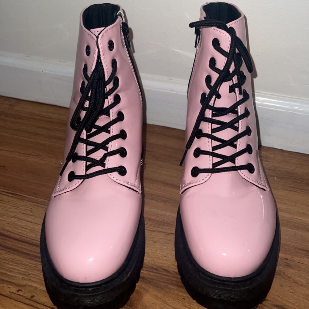 Pink rain/combat boots